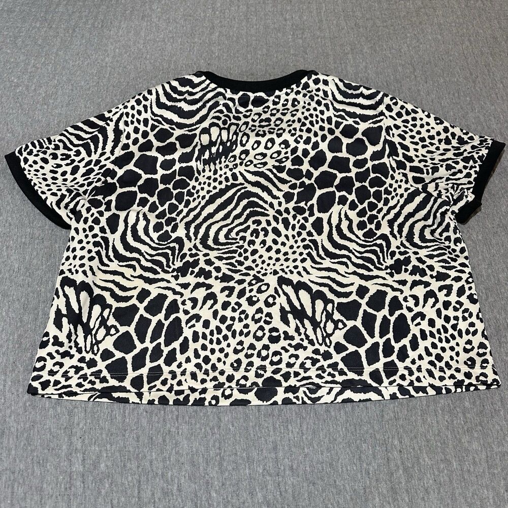 adidas Black and Cream Animal-Print Crop Top with Three Stripes - Picture 7 of 7